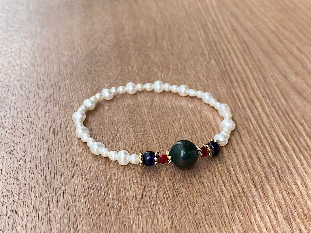 ブラッドストーン パール ブレスレット