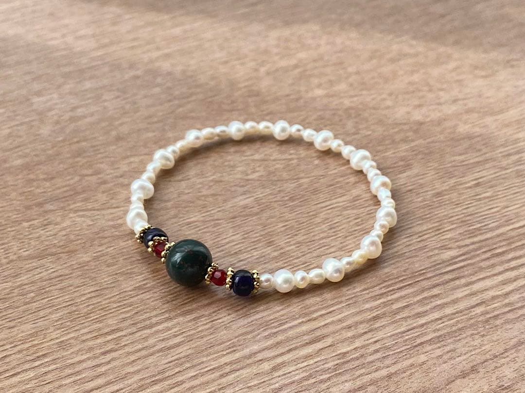ブラッドストーン パール ブレスレット