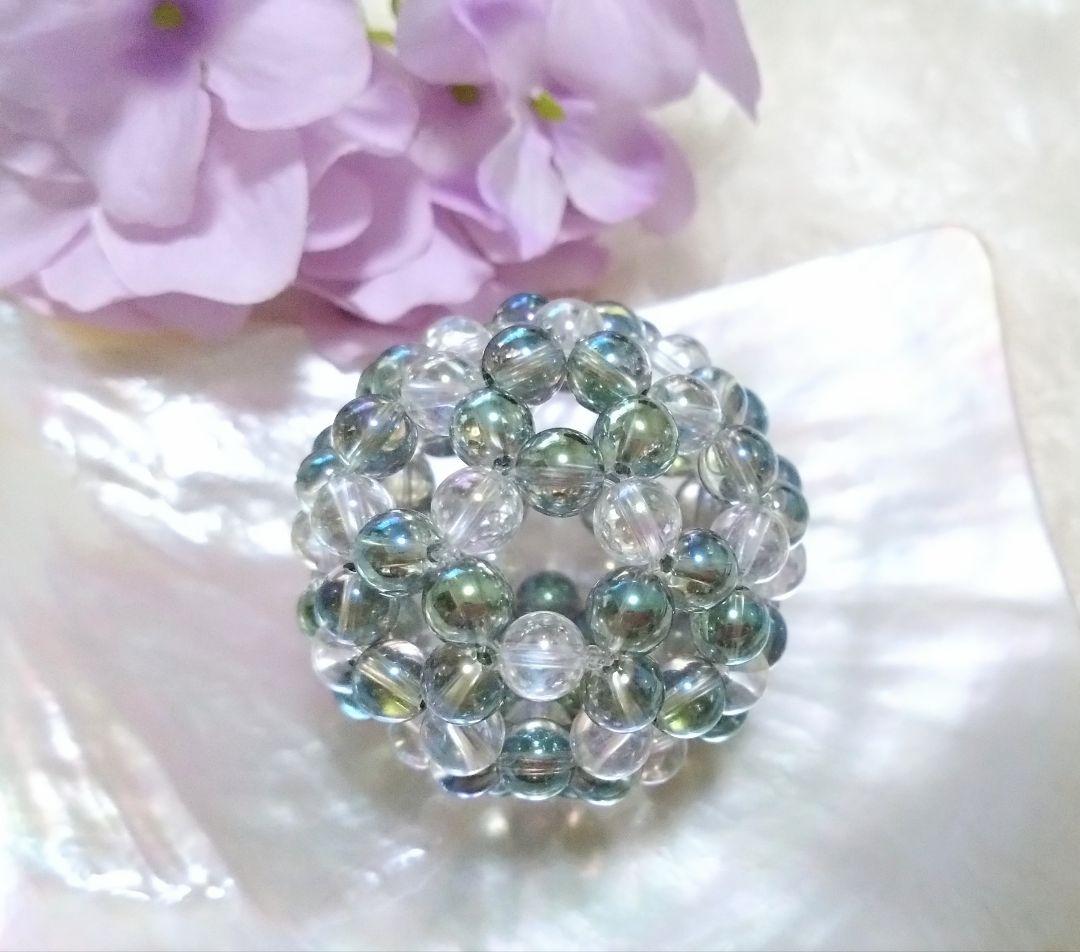 グリーンアクアオーラ×水晶　神聖幾何学フラーレン