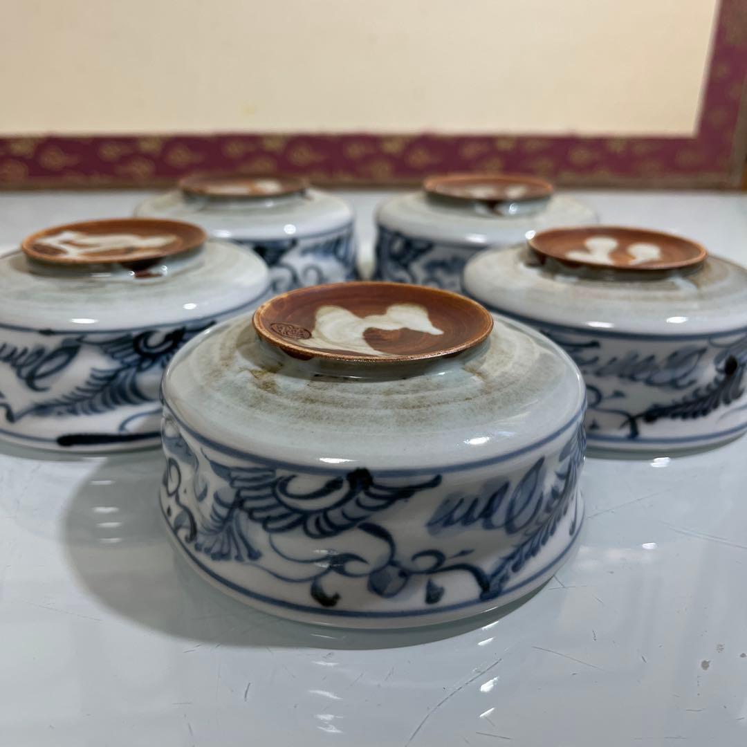 京焼　瑞昭　唐人図　小鉢　向付5ケ