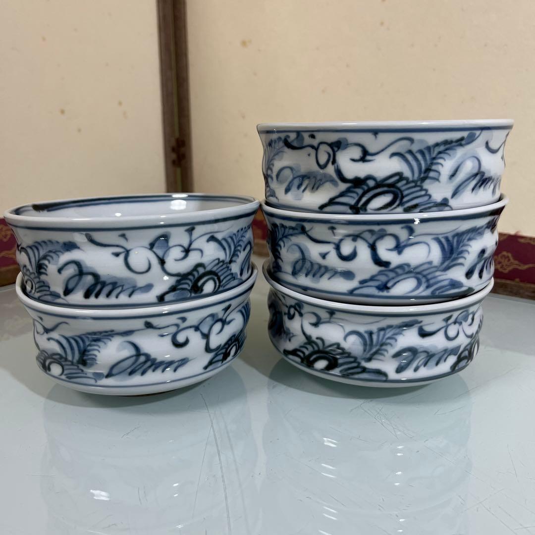 京焼　瑞昭　唐人図　小鉢　向付5ケ