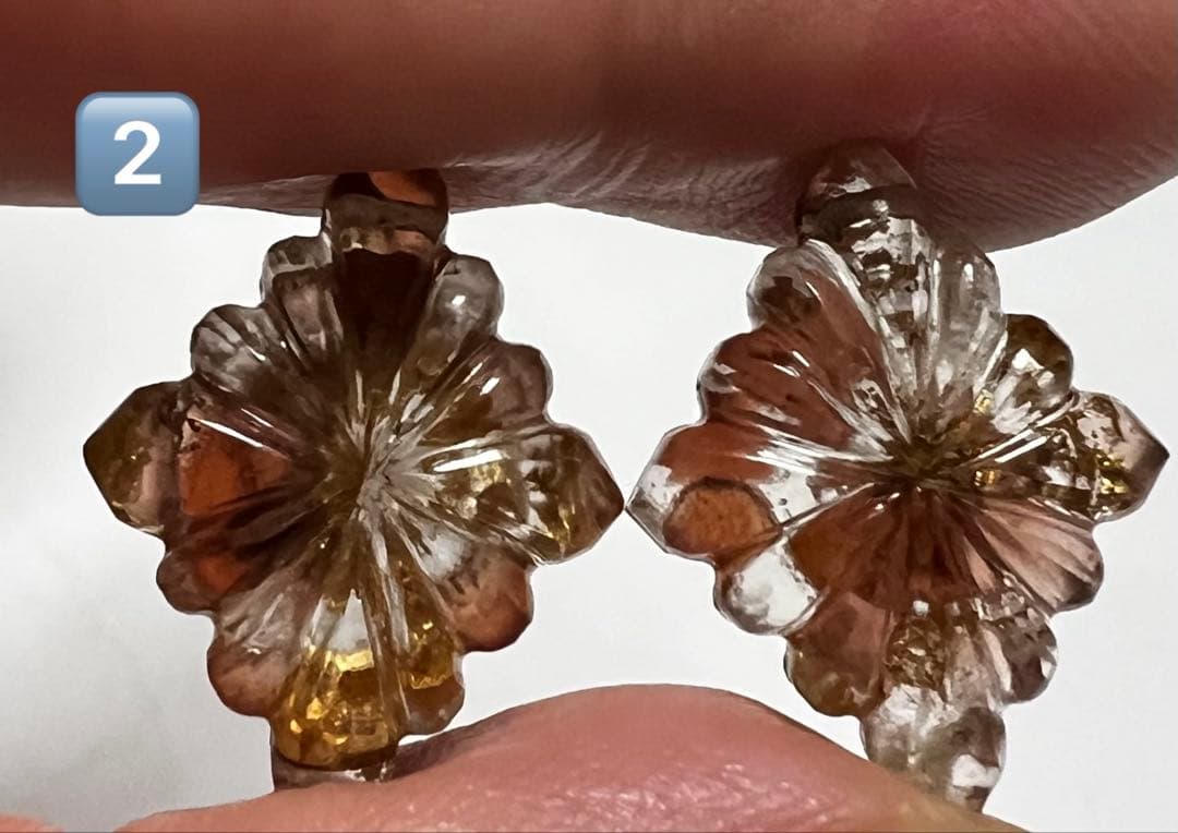 ガーネット　金箔入り　トリプレット　ローゼンジカービング　14kgf ピアス