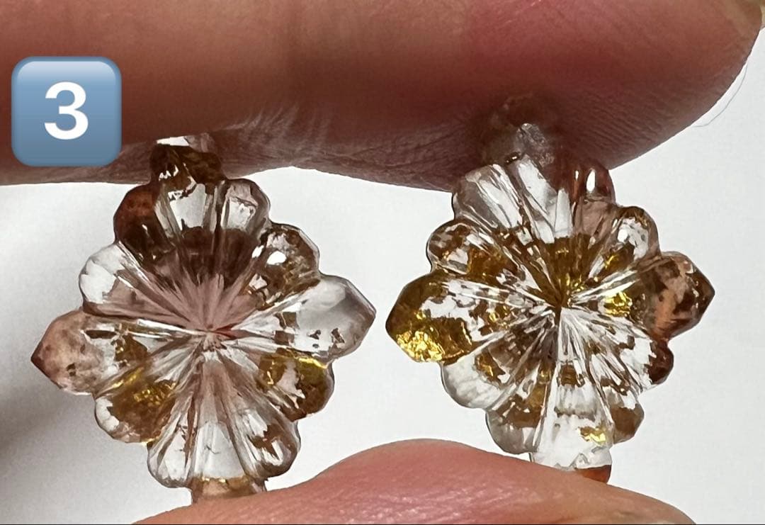 ガーネット　金箔入り　トリプレット　ローゼンジカービング　14kgf ピアス