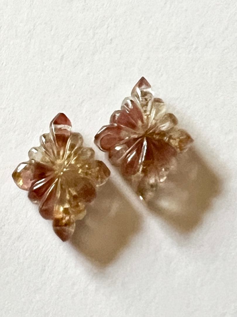 ガーネット　金箔入り　トリプレット　ローゼンジカービング　14kgf ピアス