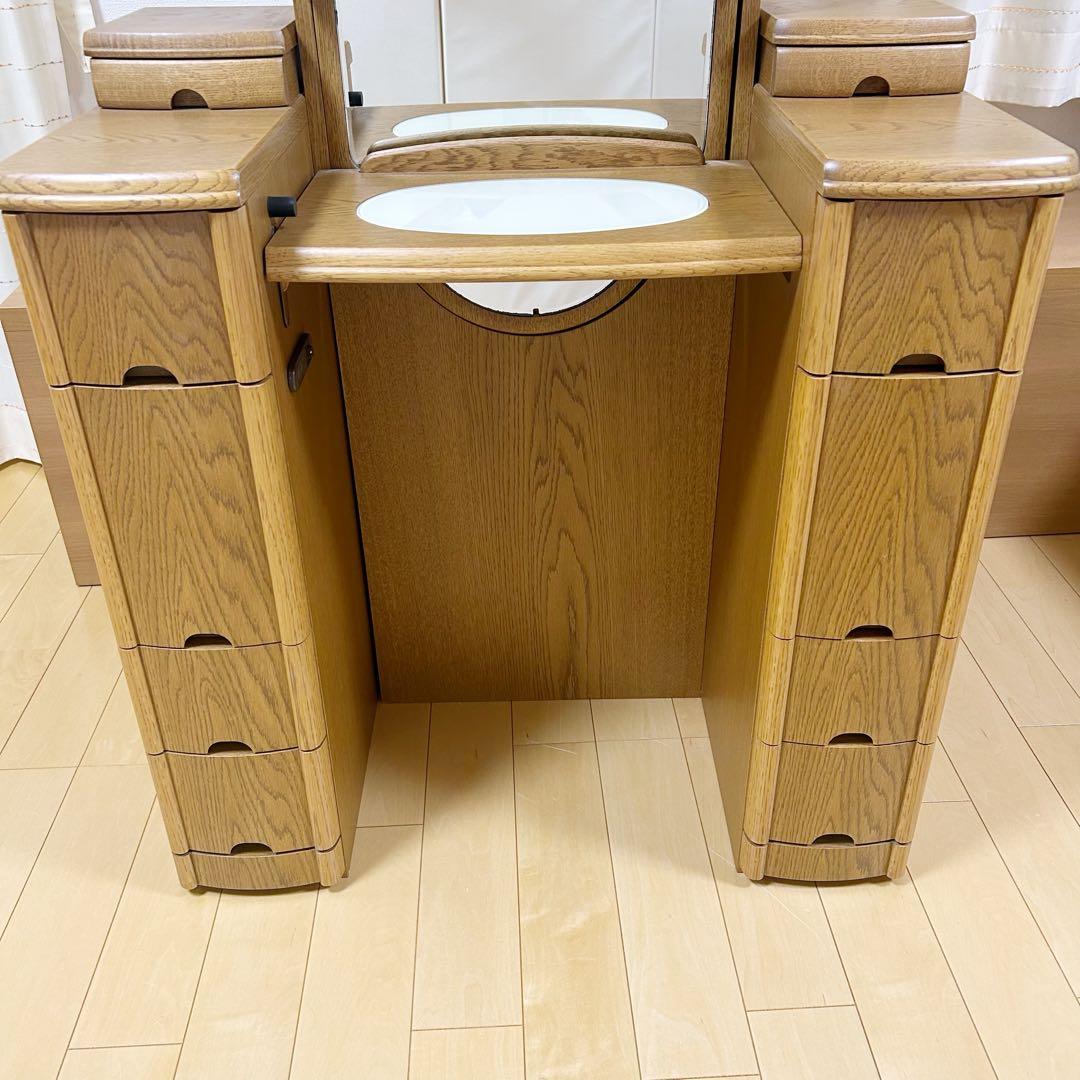 大塚家具　ナラ材　三面鏡ドレッサー　廃盤品　鏡後ろ収納有り　テルル　大容量収納