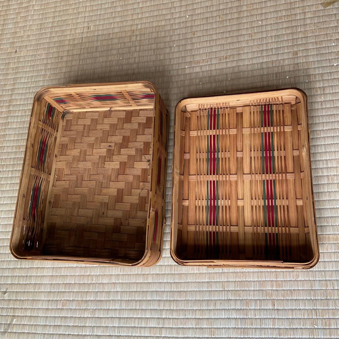 昭和レトロ　竹籠　竹カゴ　編みかご　2段弁当箱　ランチボックス　重箱