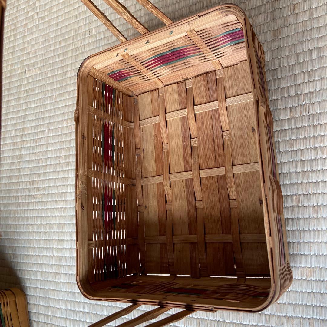 昭和レトロ　竹籠　竹カゴ　編みかご　2段弁当箱　ランチボックス　重箱