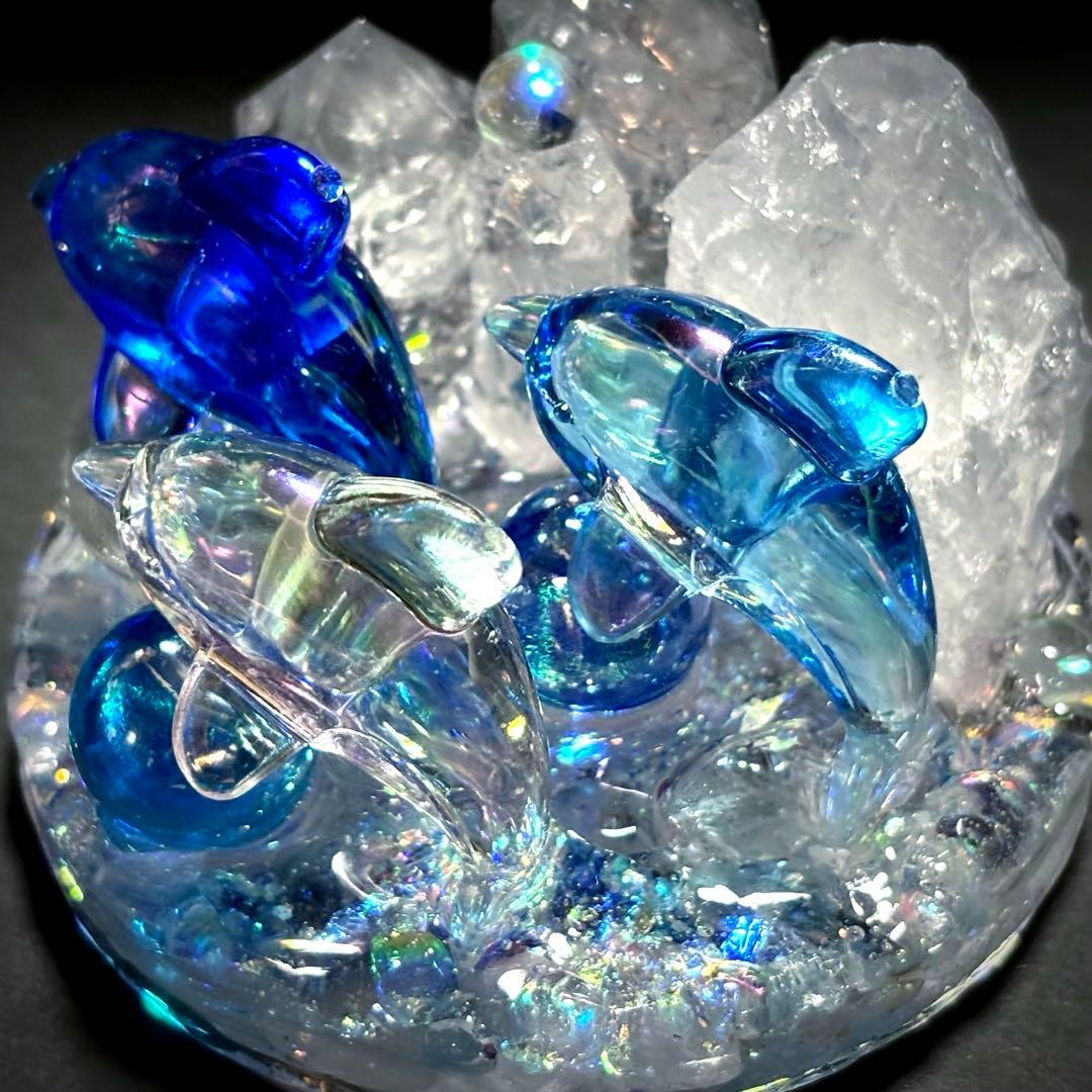 ✨イルカとキラキラ海✨オルゴナイト✨オブジェ✨アクアマリン✨水晶✨