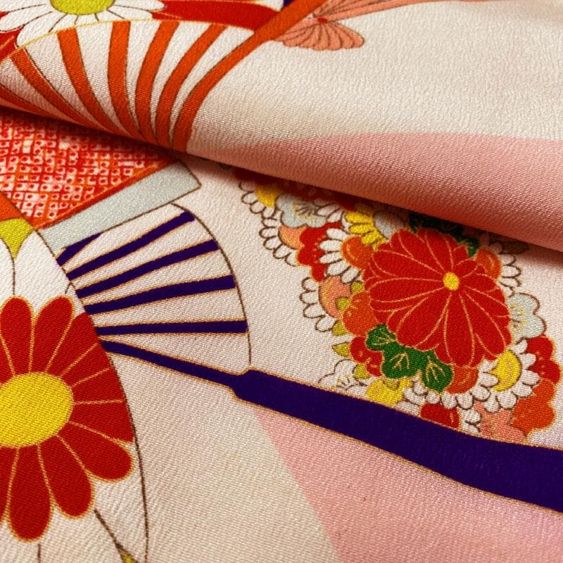 508ag7◎七五三 七歳 女児 アンティーク着物&丸帯 総柄 レトロ 桜色◎