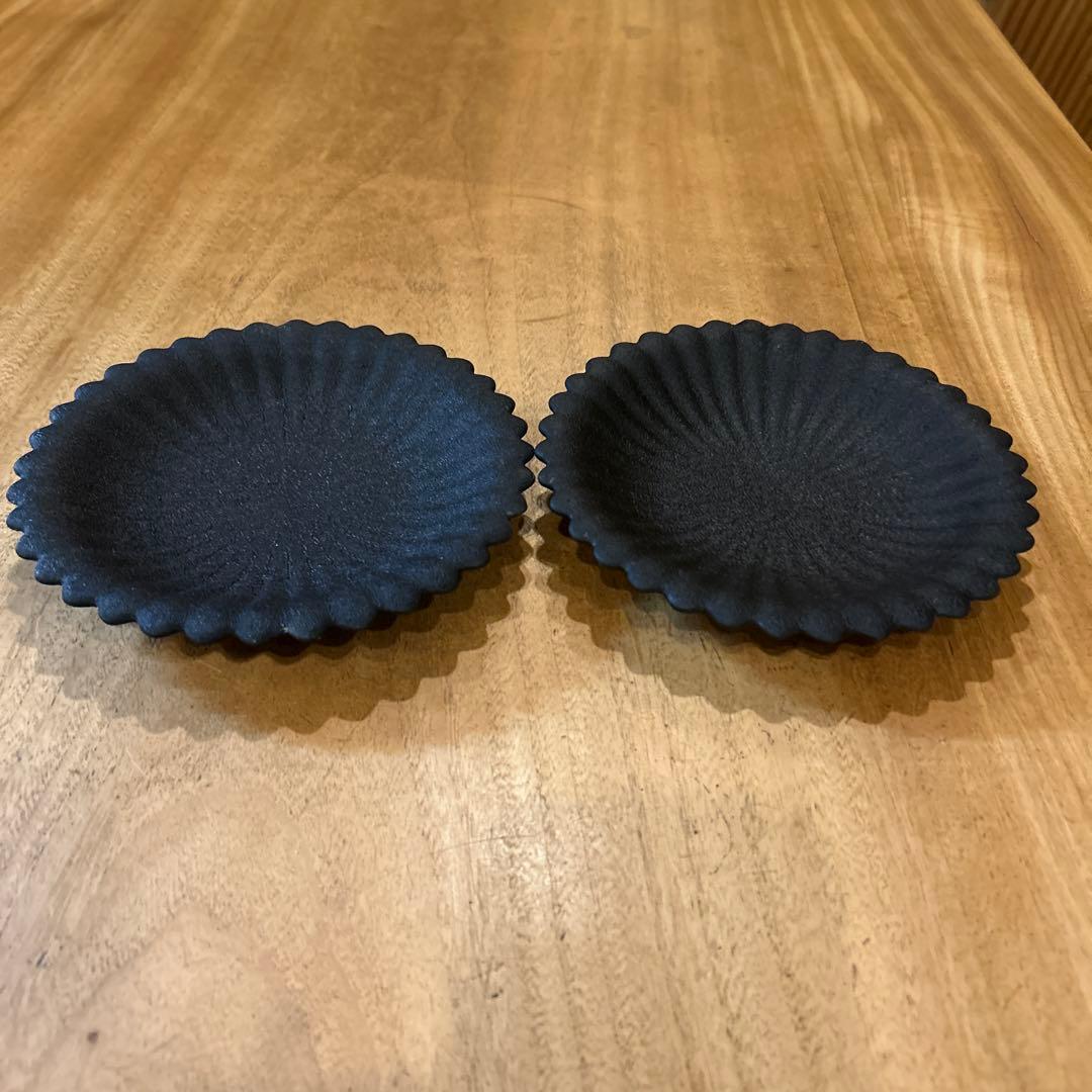 作家物　輪花形　漆黒皿　二枚