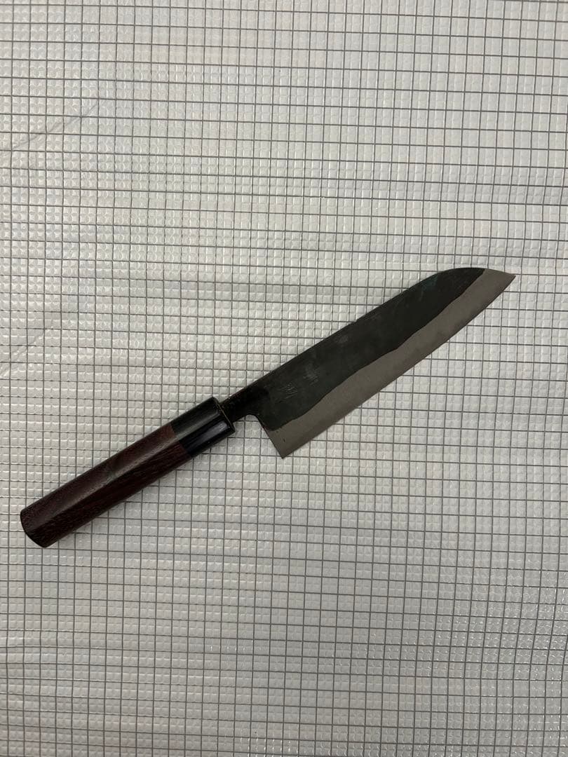 仙助 三徳 三徳包丁 包丁 170mm 安来鋼 青紙二号 紫檀シノギ柄 黒打ち