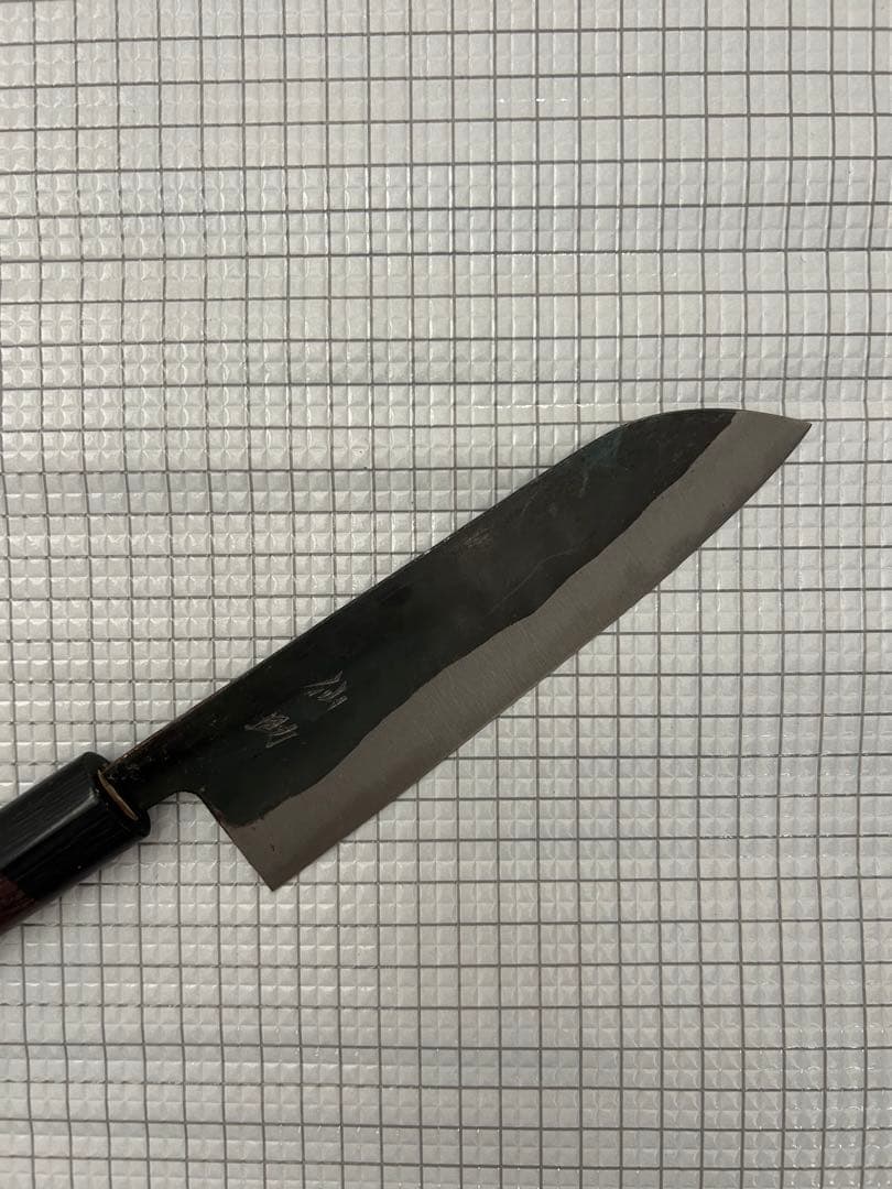仙助 三徳 三徳包丁 包丁 170mm 安来鋼 青紙二号 紫檀シノギ柄 黒打ち