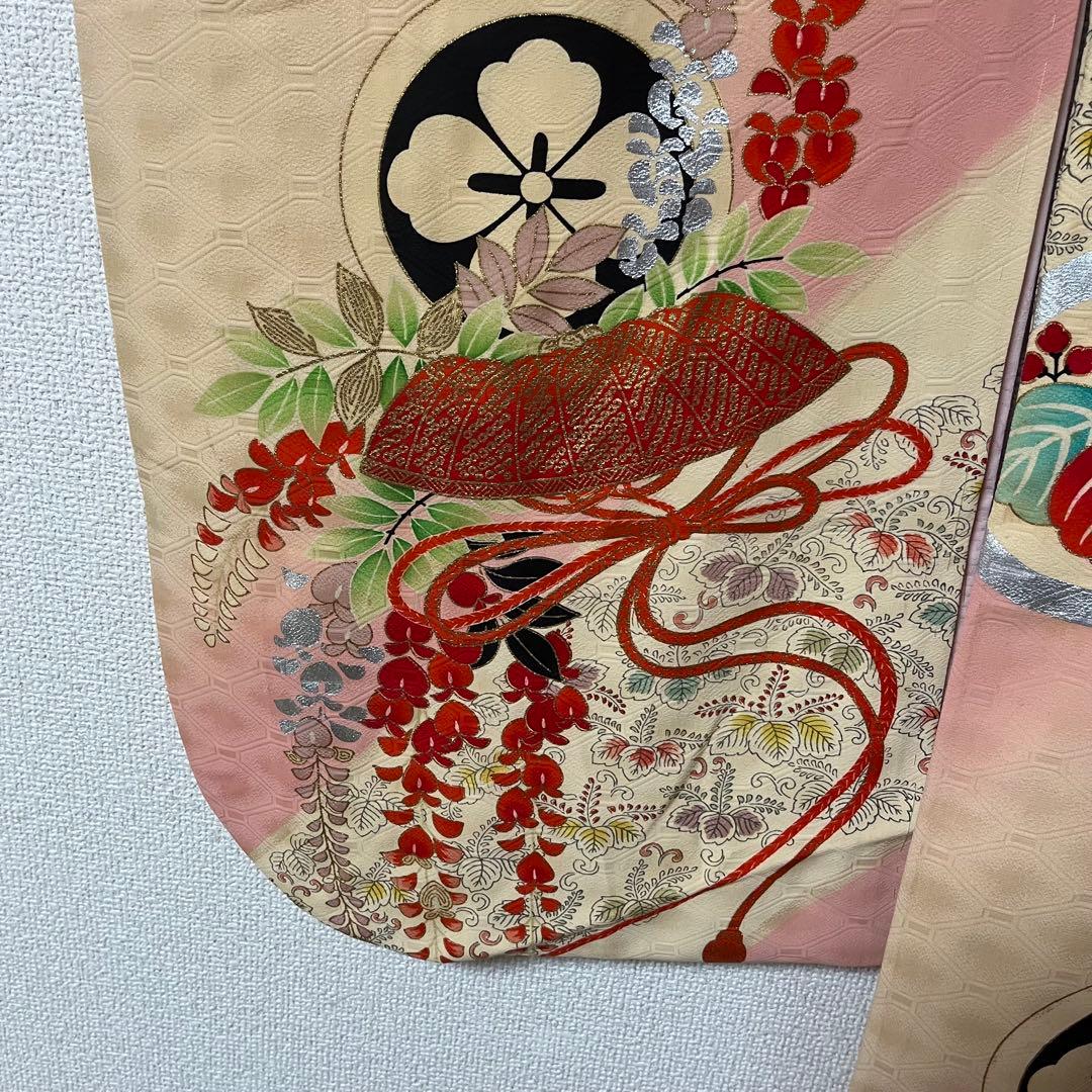 七五三　7歳　ハーフ成人式　子ども着物　アンティーク　正絹　アイボリー