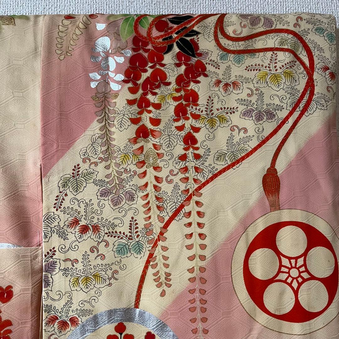 七五三　7歳　ハーフ成人式　子ども着物　アンティーク　正絹　アイボリー