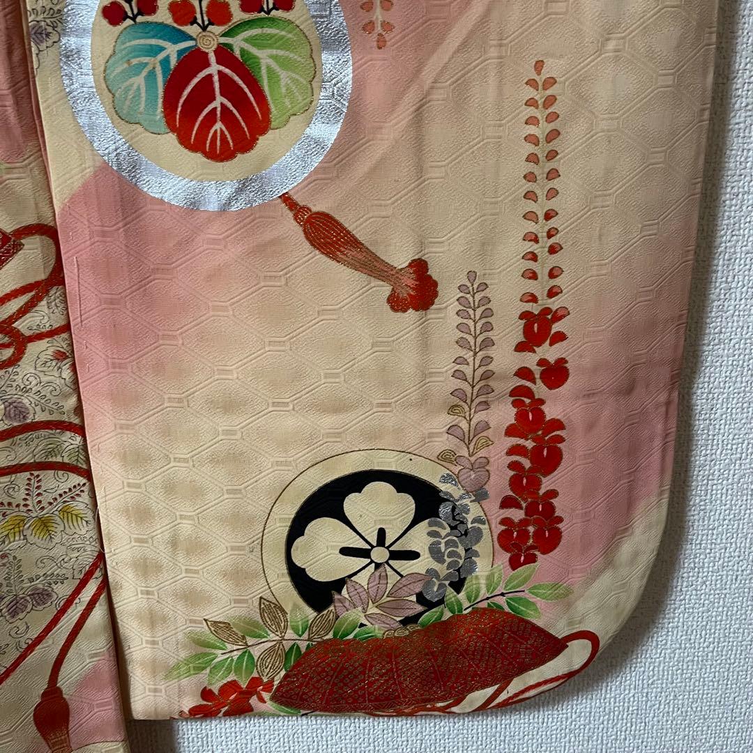 七五三　7歳　ハーフ成人式　子ども着物　アンティーク　正絹　アイボリー