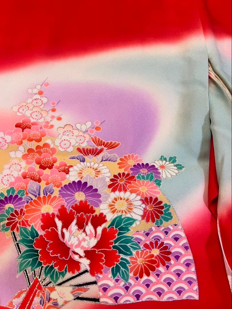 赤い花柄着物 七五三用　女の子