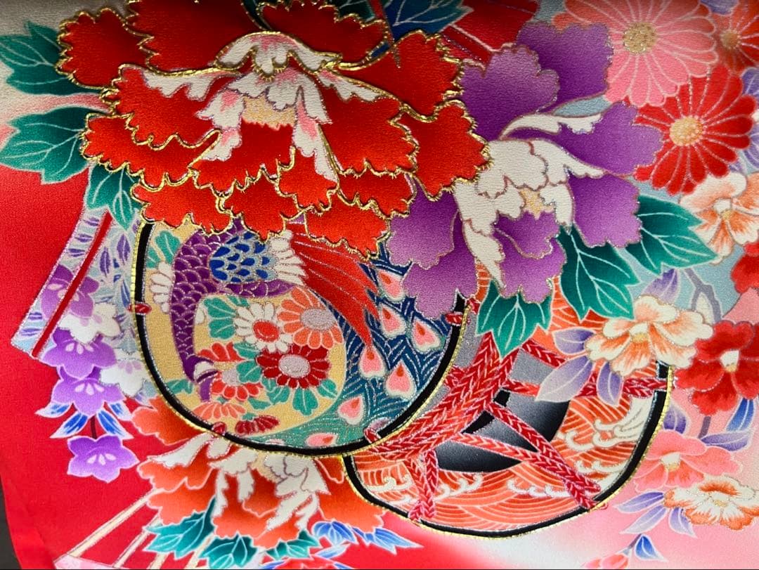 赤い花柄着物 七五三用　女の子