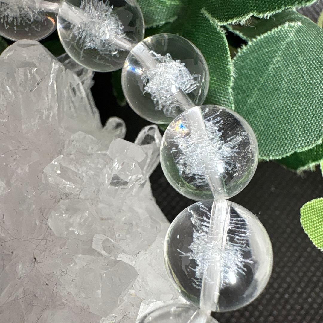 水晶レーザー彫刻　雪の結晶　スーパーセブン　ブレスレット