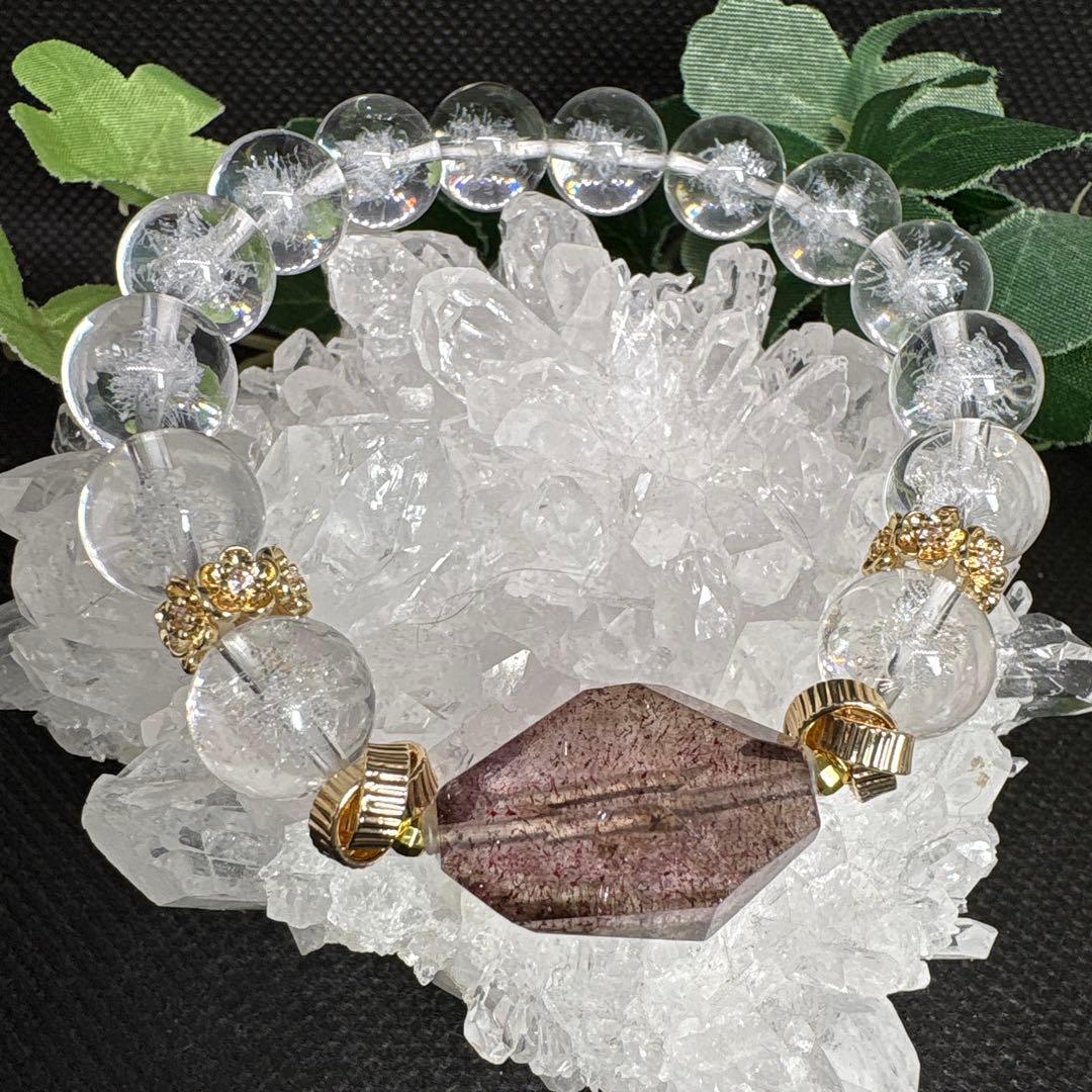 水晶レーザー彫刻　雪の結晶　スーパーセブン　ブレスレット