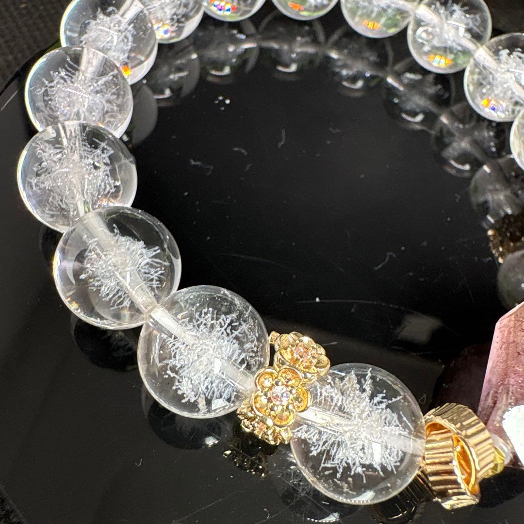 水晶レーザー彫刻　雪の結晶　スーパーセブン　ブレスレット