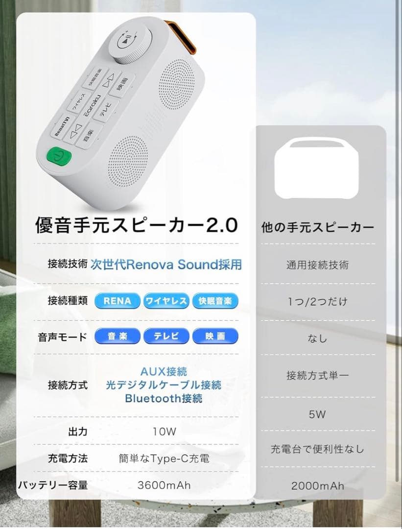 手元スピーカー テレビ用 優音 【2025年最新ゼロ遅延版】ワイヤレススピーカー