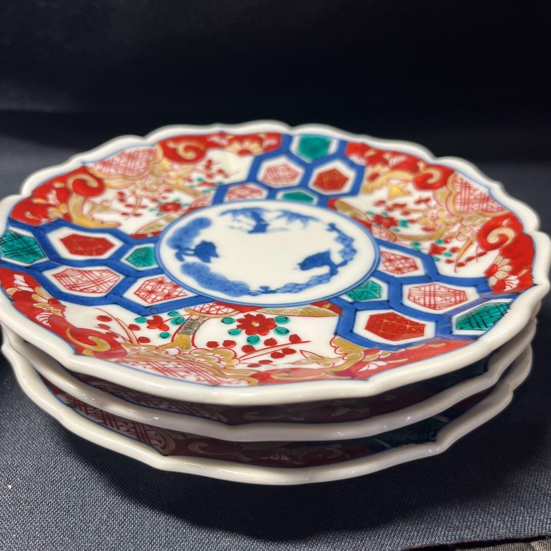 有田焼　古伊万里　可愛い花柄模様 多色花柄八角形皿8枚セット