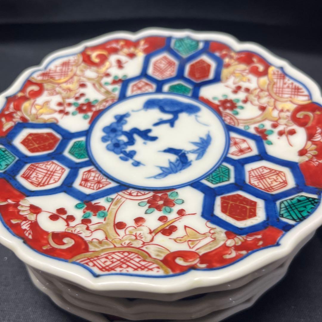 有田焼　古伊万里　可愛い花柄模様 多色花柄八角形皿8枚セット