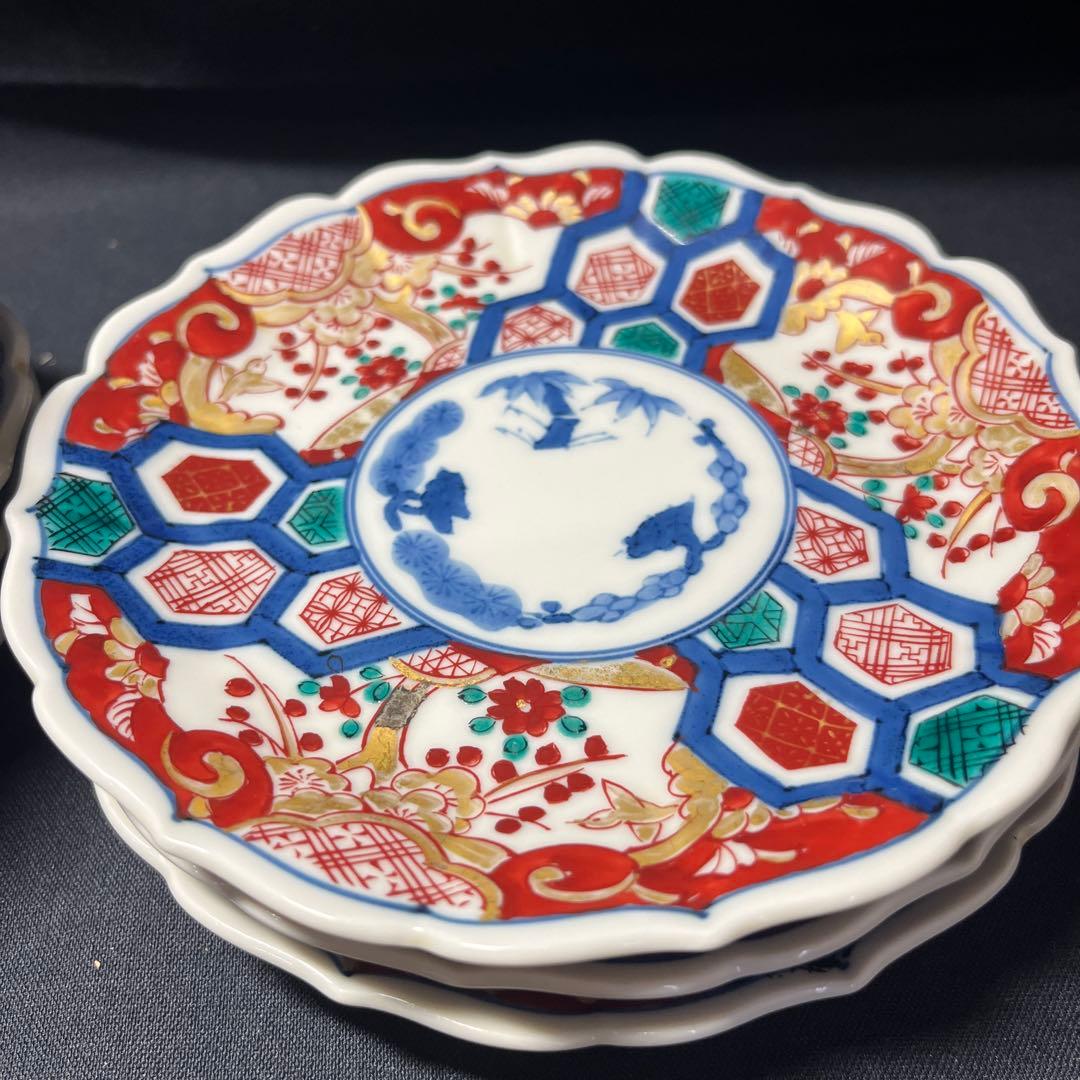 有田焼　古伊万里　可愛い花柄模様 多色花柄八角形皿8枚セット