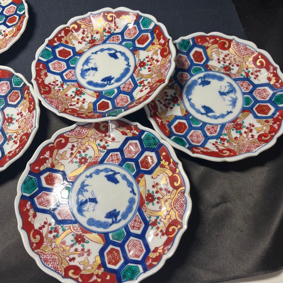 有田焼　古伊万里　可愛い花柄模様 多色花柄八角形皿8枚セット