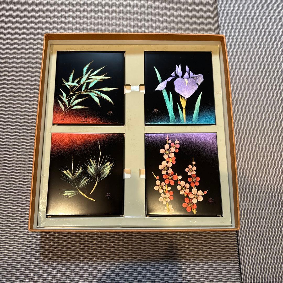 輪島塗 沈金 友田裕次作 『五節句沈金』 漆芸 飾り額 パネル 5枚揃い