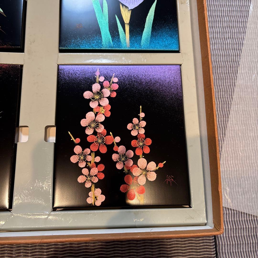 輪島塗 沈金 友田裕次作 『五節句沈金』 漆芸 飾り額 パネル 5枚揃い