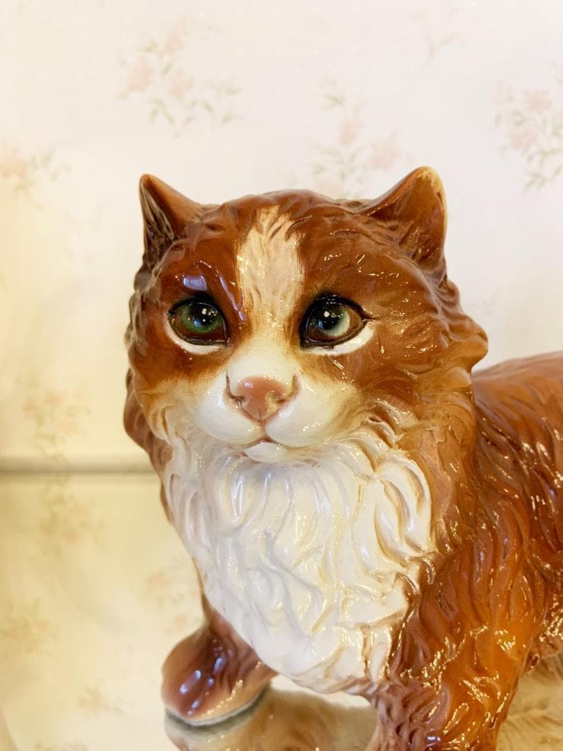 陶器 置物 猫 ペルシャ猫 イタリア製 アンティーク調 オレンジ 子猫ちゃん