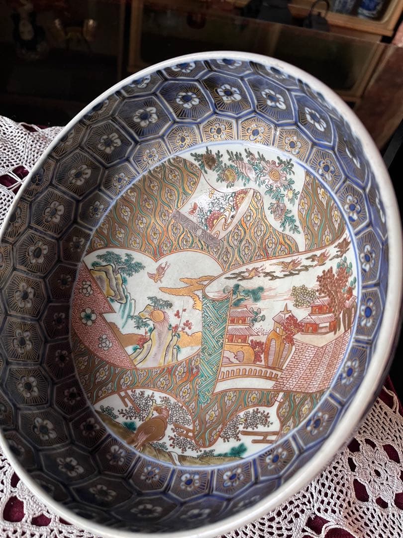 古伊万里 江戸中期 二重高台 骨董品 時代物 色絵