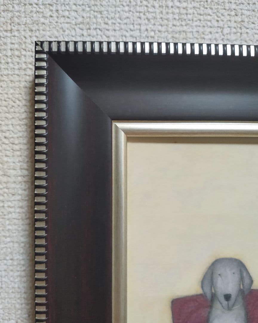 【美品】犬 絵画 ワイマラナー 額装 樹脂加工 アンティーク調