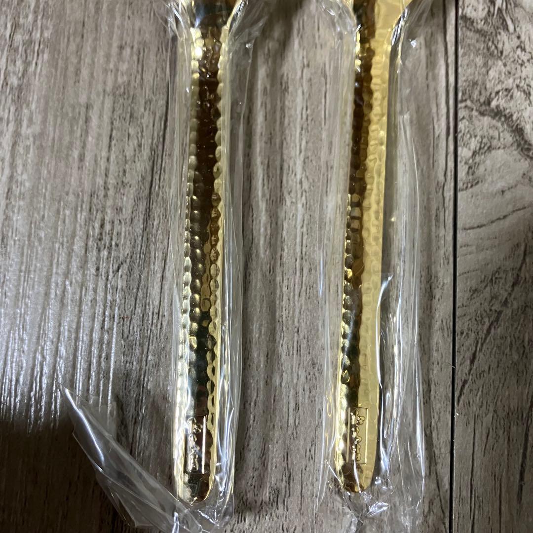 3F 【新品・5本セット】槌目仕上げ ゴールド デザートスプーン アイススプーン