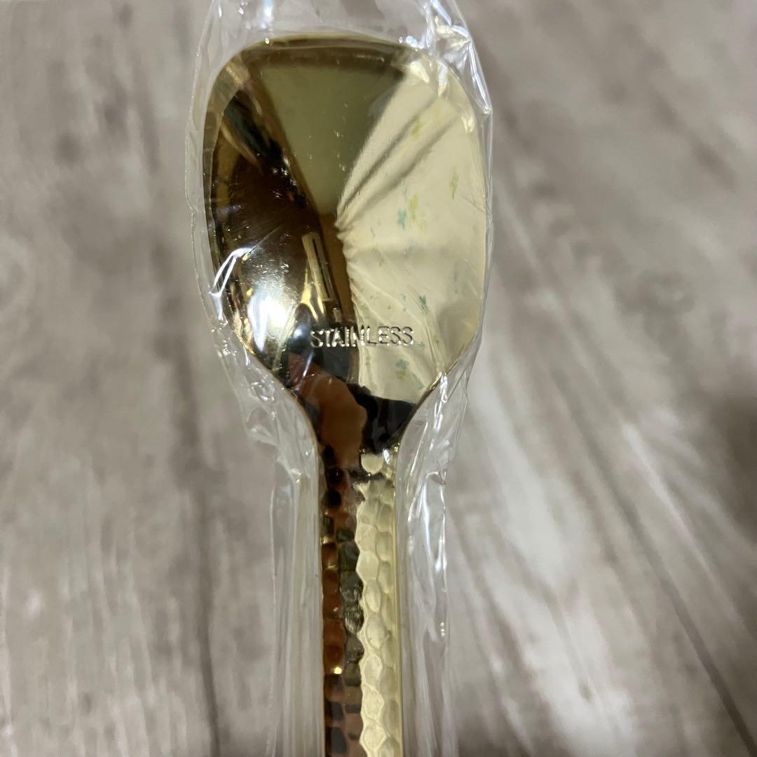 3F 【新品・5本セット】槌目仕上げ ゴールド デザートスプーン アイススプーン