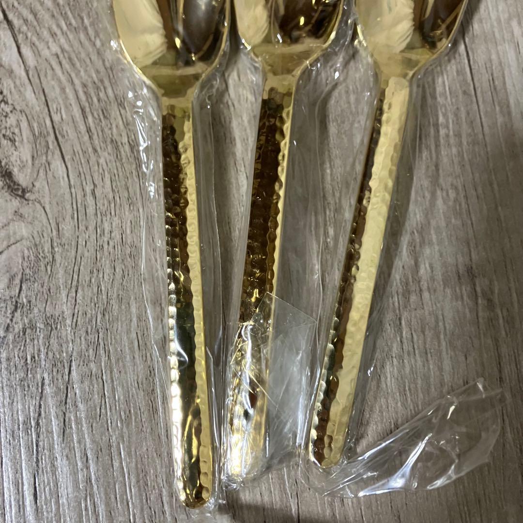 3F 【新品・5本セット】槌目仕上げ ゴールド デザートスプーン アイススプーン