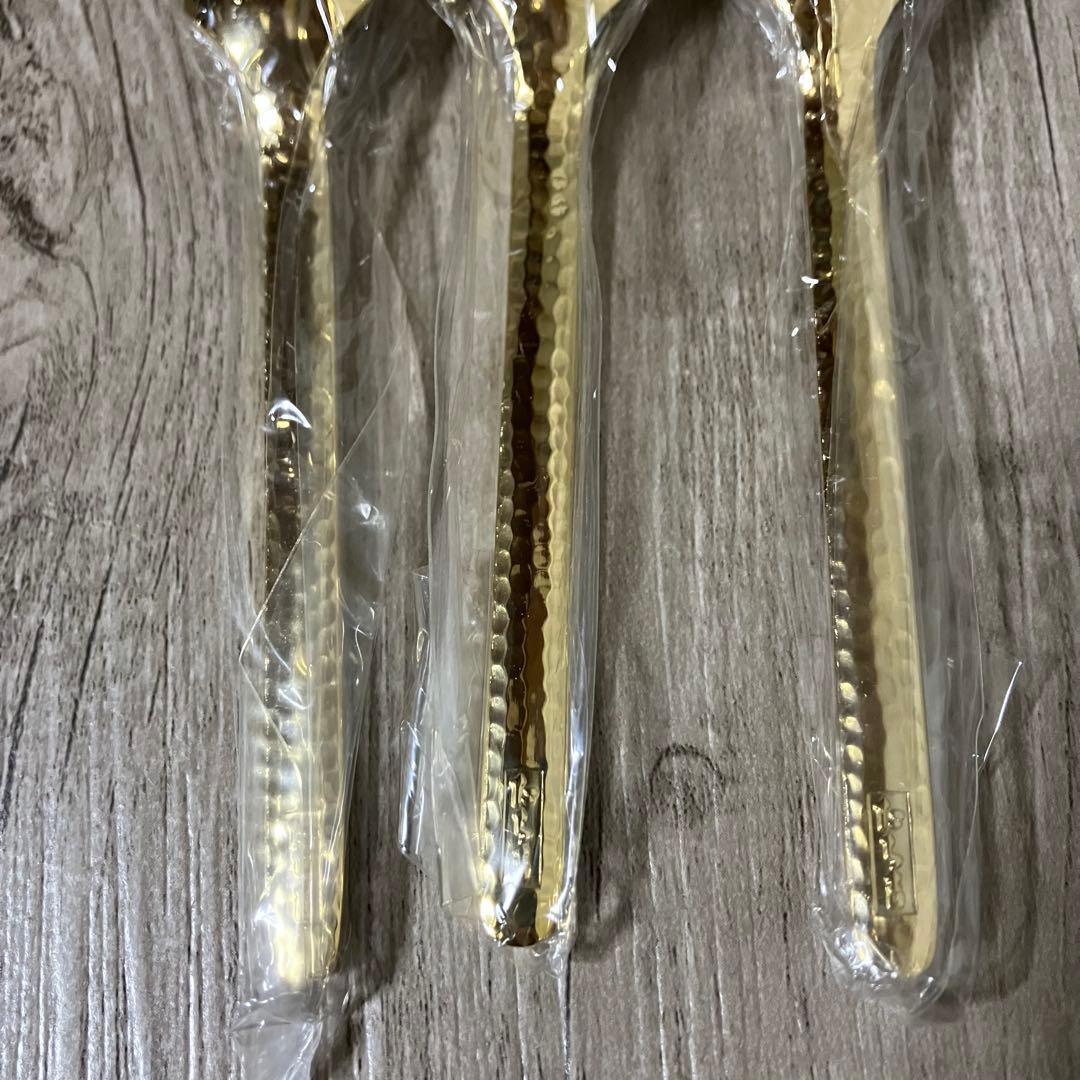 3F 【新品・5本セット】槌目仕上げ ゴールド デザートスプーン アイススプーン