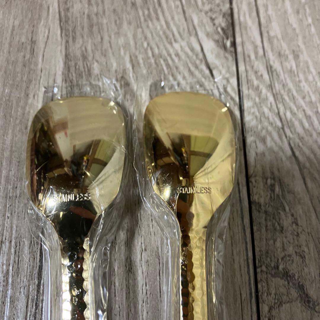 3F 【新品・5本セット】槌目仕上げ ゴールド デザートスプーン アイススプーン