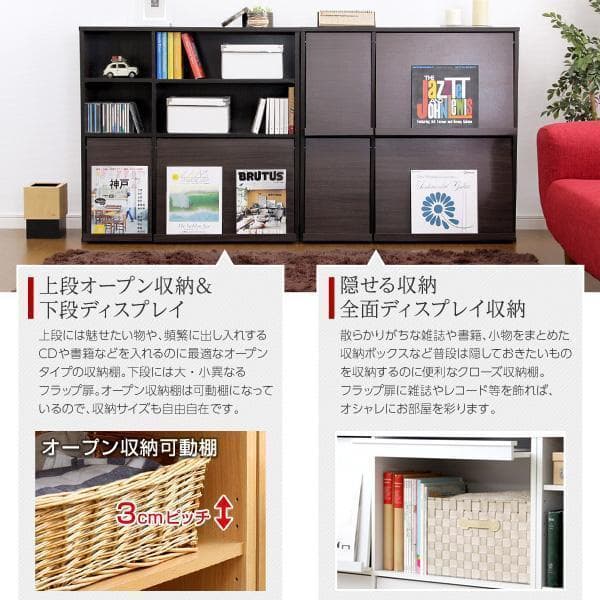 新品 送料込 大容量収納 ディスプレイラック 2個set 本棚 フラップ扉 n