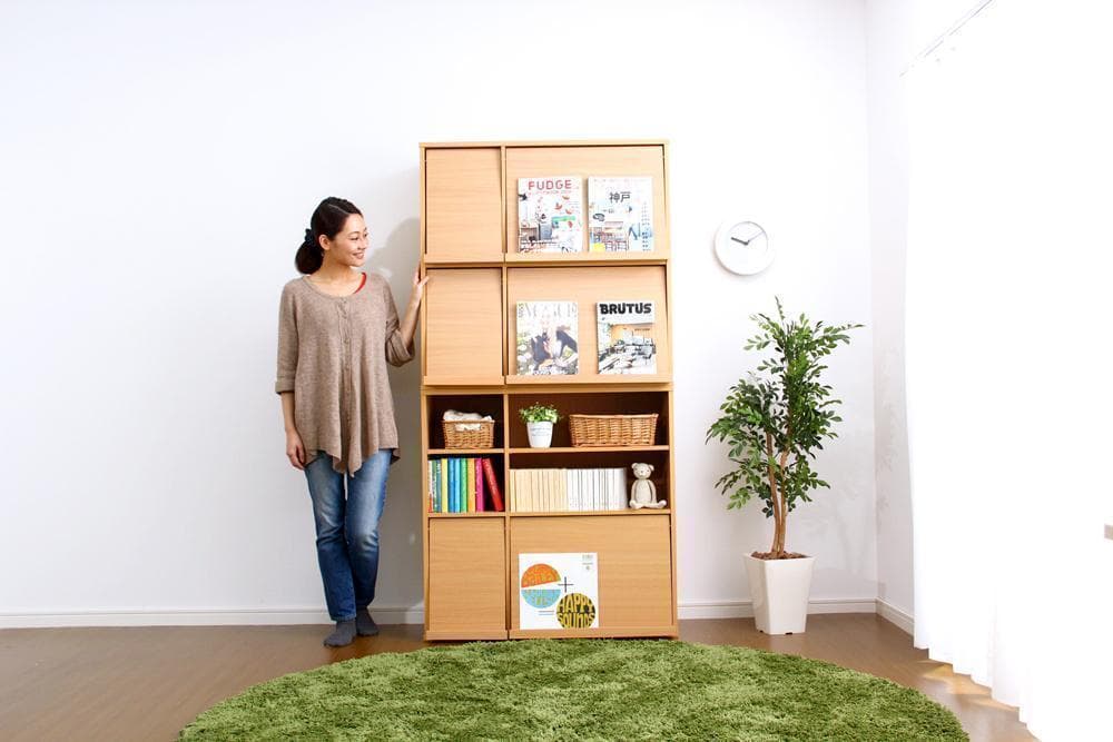 新品 送料込 大容量収納 ディスプレイラック 2個set 本棚 フラップ扉 n