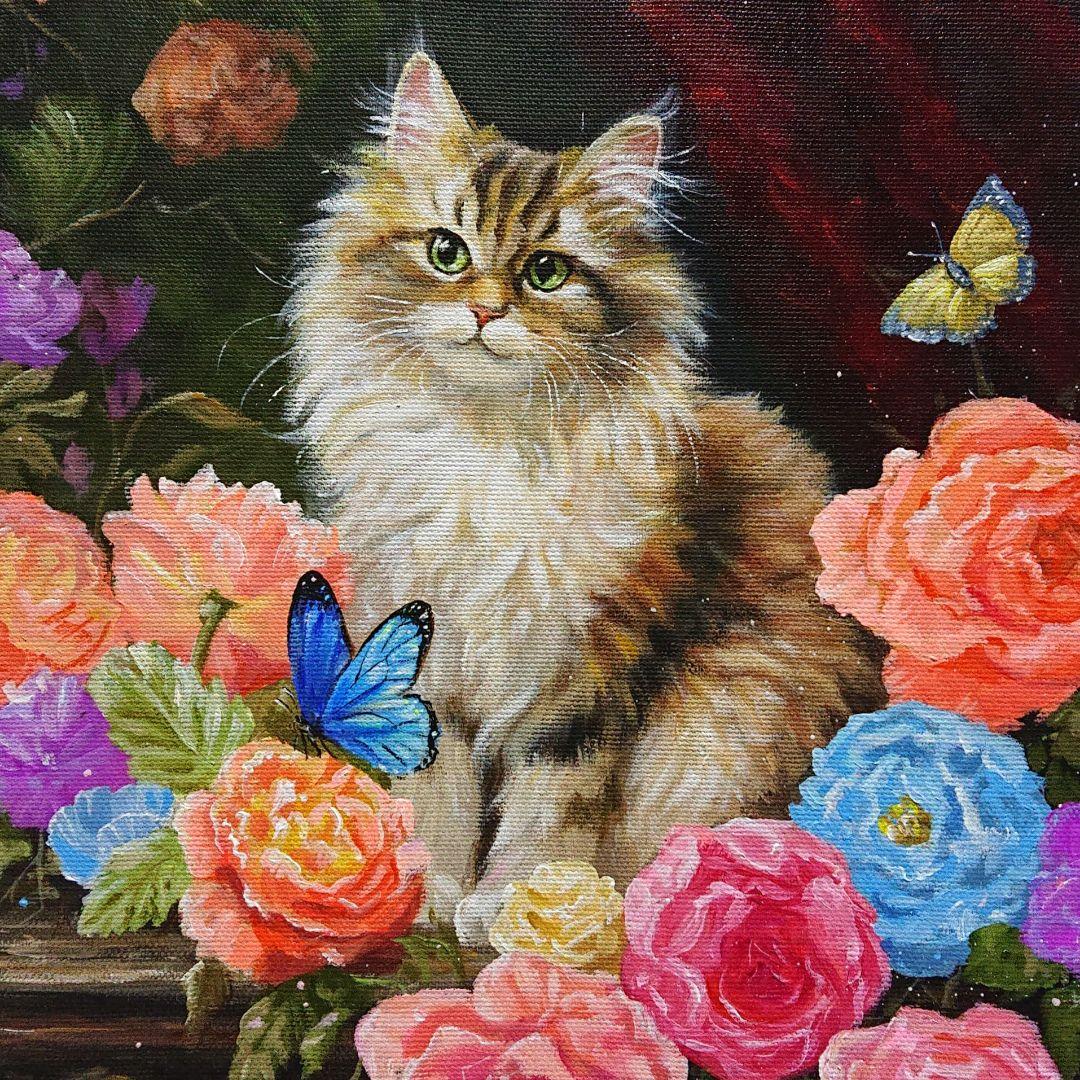 【ねこ】アクリル画 F3 風景画 絵画 動物画