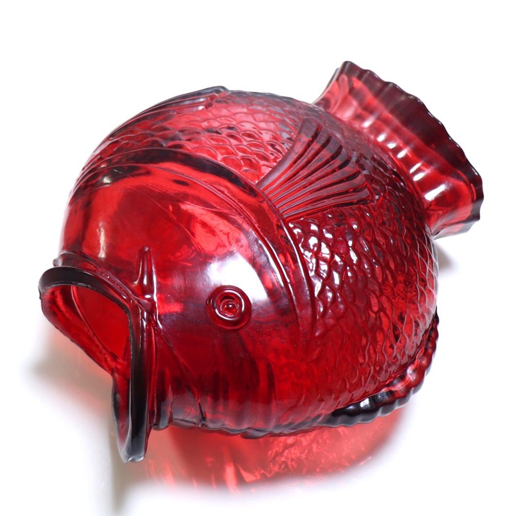 オールド・バカラ 稀少型 1889年 魚造形 大型花瓶 赤色硝子 24cm