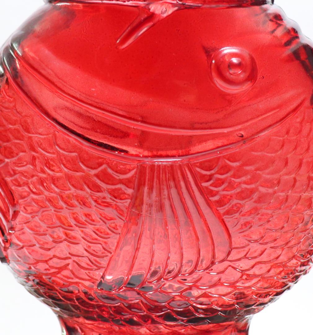 オールド・バカラ 稀少型 1889年 魚造形 大型花瓶 赤色硝子 24cm