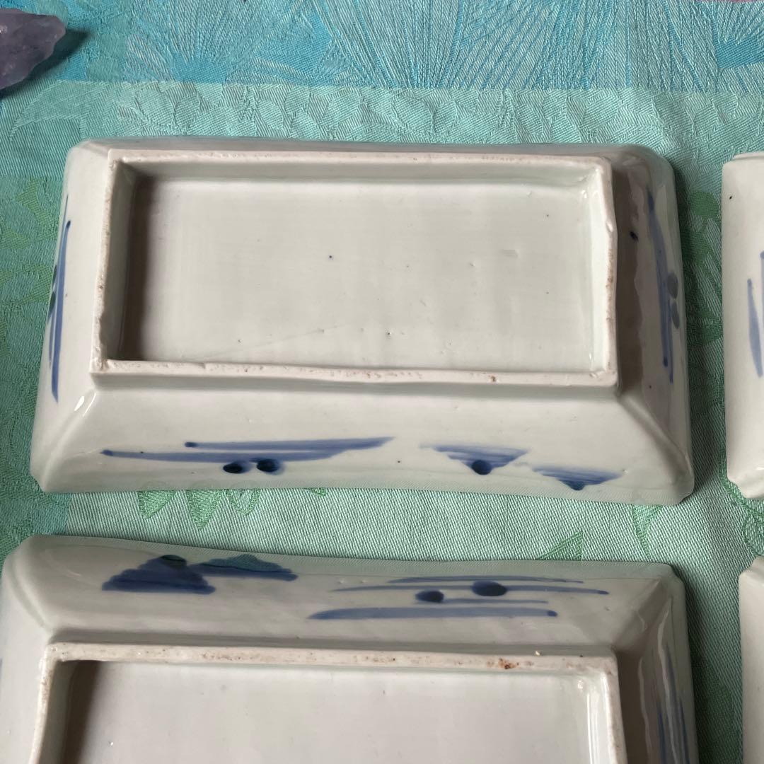 【古伊万里 染付 山水図 長角皿 5客揃（江戸時代末期）】