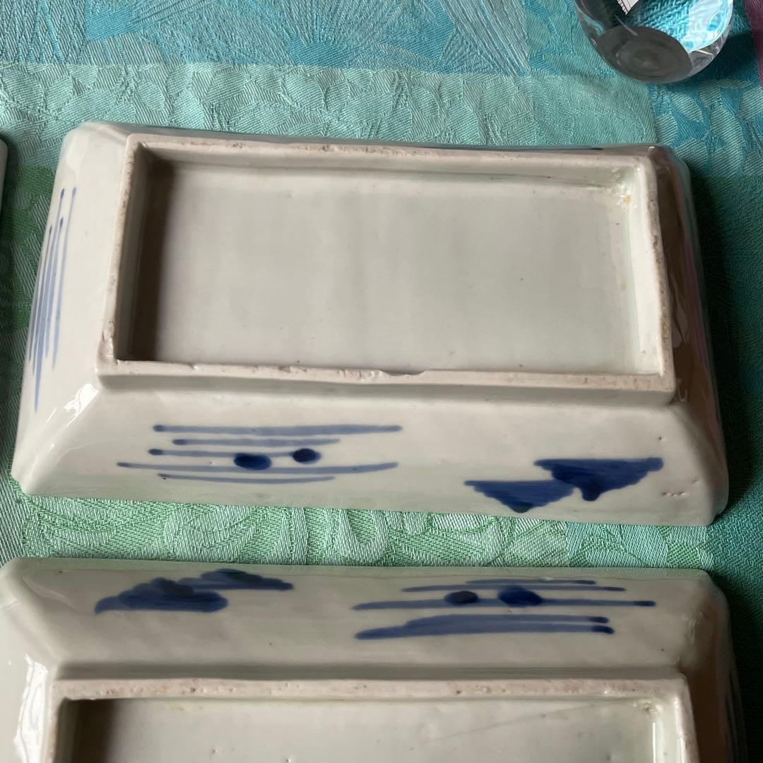 【古伊万里 染付 山水図 長角皿 5客揃（江戸時代末期）】