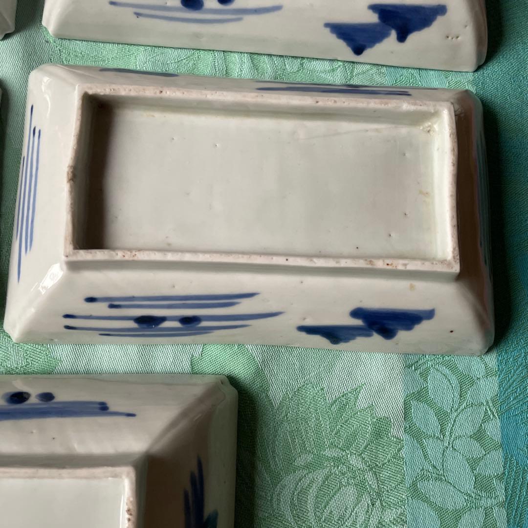 【古伊万里 染付 山水図 長角皿 5客揃（江戸時代末期）】