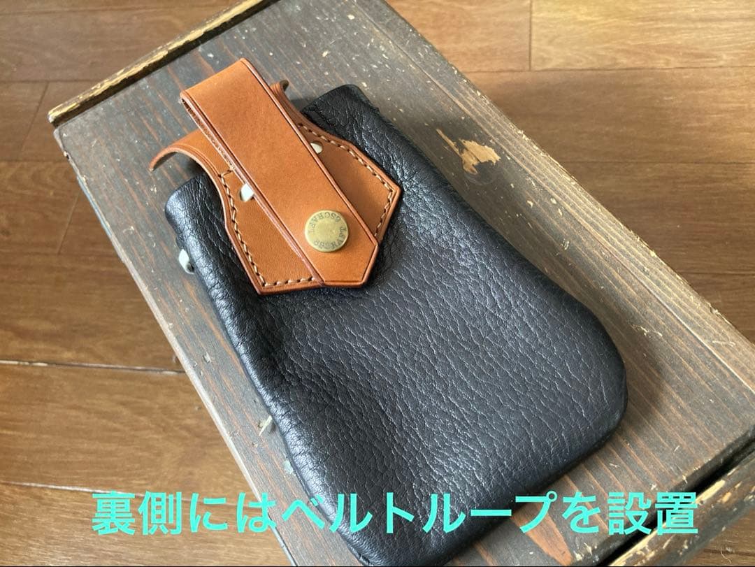 レザークラフト　ハンドメイド　イタリア革 ミネルバリスシオと鹿革のレザーポーチ