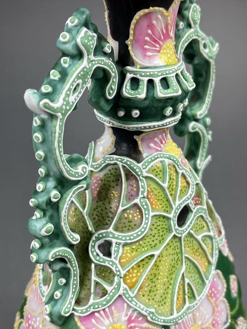 オールドニッポン アールヌーボー 花紋 一陳盛り 花瓶 明治期 里帰り