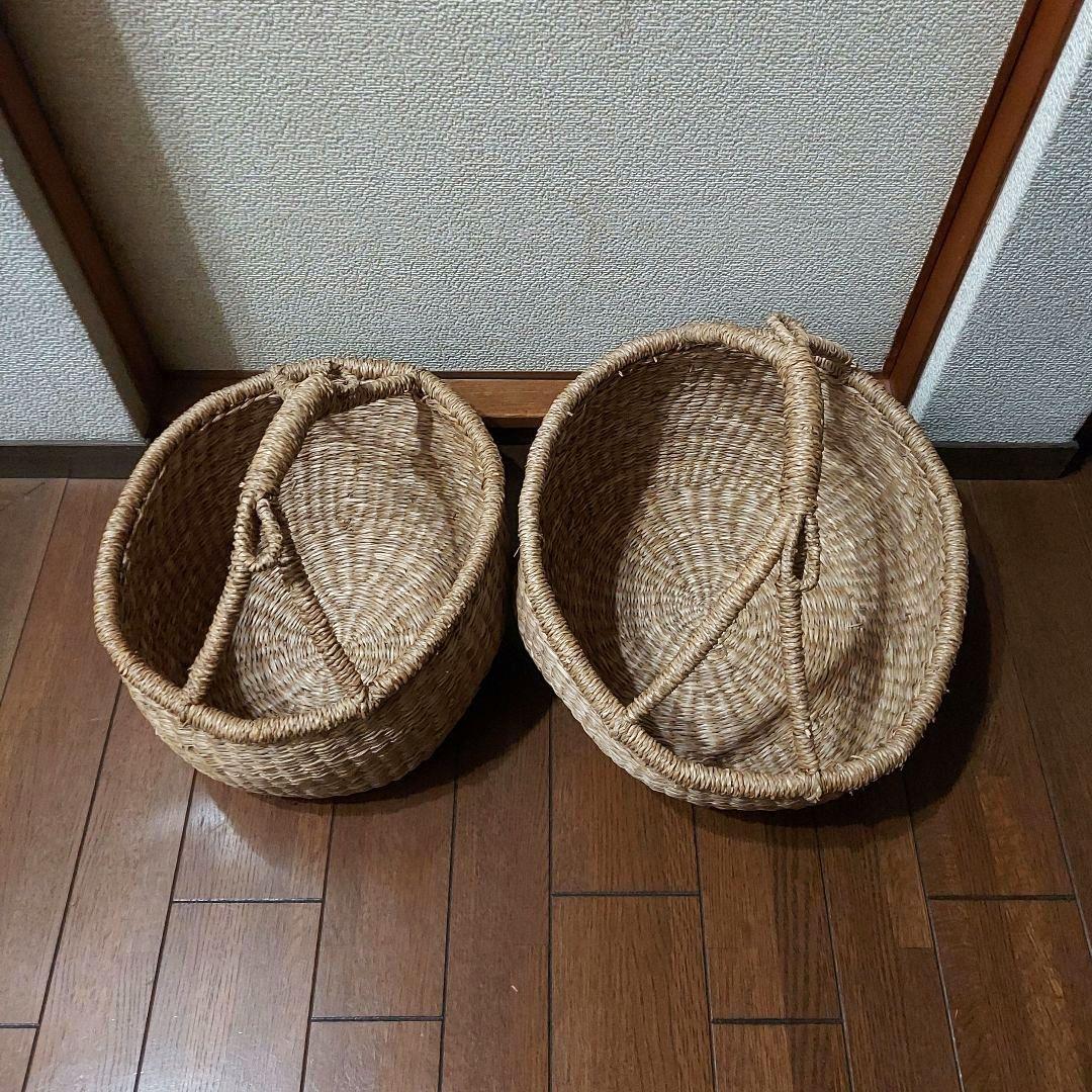 シーグラス バスケット かご 持ち手付き 大・小 2個セット